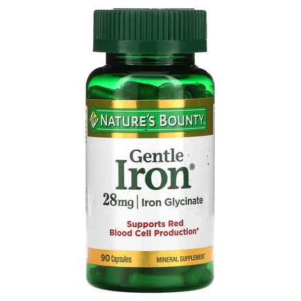 Nature's Bounty, Gentle Iron, железо, 28 мг, 90 капсул