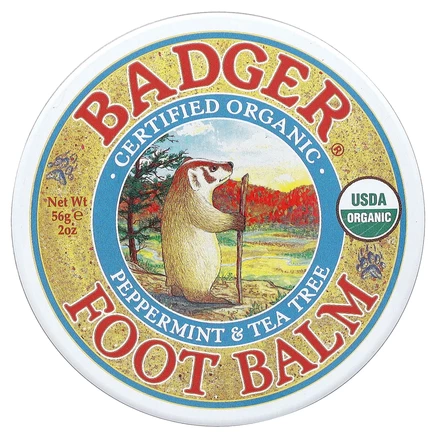 Badger, сертифицированный органический бальзам для ног, перечная мята и чайное дерево, 56 г (2 унции)