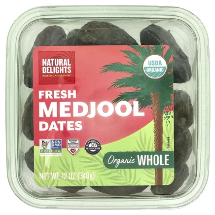 Natural Delights, Органические свежие финики Medjool, цельные, 340 г (12 унций)