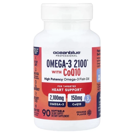 OceanBlue, Professional, омега-3 2100 с коэнзимом Q10, высокоэффективный, натуральный апельсин, 90 мягких таблеток