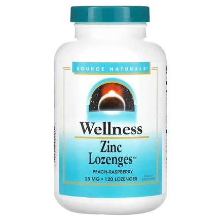 Source Naturals, Wellness, леденцы с цинком, вкус персика и малины, 23 мг, 120 леденцов