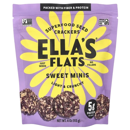 Ella's Flats, крекеры с суперфудами, сладкие мини-печенья, 113 г (4 унции)