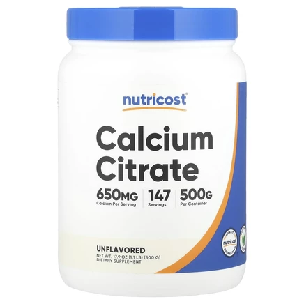 Nutricost, Цитрат кальция, без добавок, 500 г (17,9 унции)