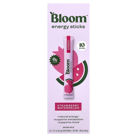 Bloom, Energy Sticks, со вкусом клубники и арбуза, 10 шт. по 4,8 г (0,17 унции)