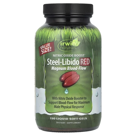 Irwin Naturals, Steel-Libido Red, усиленный кровоток, 150 мягких желатиновых капсул с жидкостью