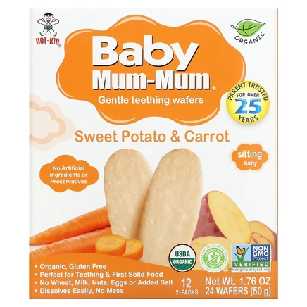Hot Kid, Baby Mum-Mum, рисовые сухарики с бататом и морковью, 24 сухарика, по 50 г (1,76 унций) каждый