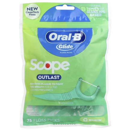 Oral-B, Scope® Outlast ™ Floss Picks, мята, 75 зубочисток