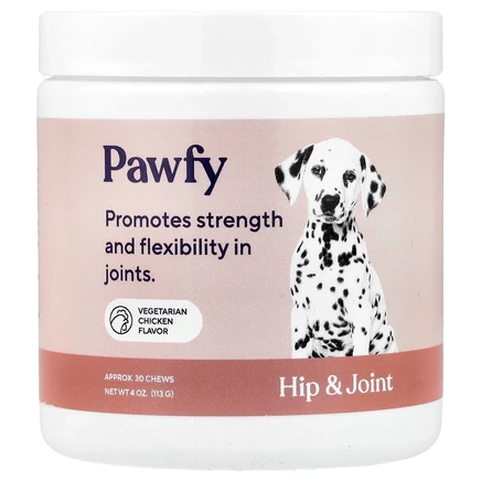 Pawfy, Hip & Joint, от 6 месяцев, вегетарианская курица, 30 жевательных таблеток, 113 г (4 унции)