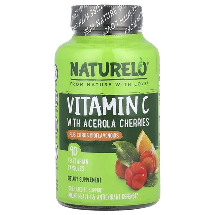 NATURELO, витамин C, ягоды ацеролы и цитрусовые биофлавоноиды, 90 капсул