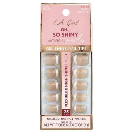 L.A. Girl, Oh So Shiny, искусственные ногти, гелевые типсы для сияния ногтей, GNT154, классический френч, набор из 25 предметов