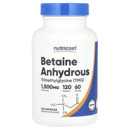 Nutricost, бетаин безводный, 1500 мг, 120 капсул (750 мг в 1 капсуле)