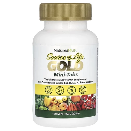 NaturesPlus, Source of Life, Gold, мини-таблетки, мощная мультивитаминная добавка, 180 таблеток