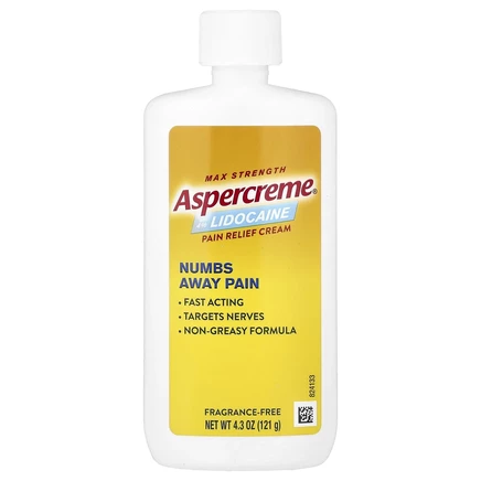 Aspercreme, Обезболивающий крем с 4% лидокаином, максимальная сила действия, без отдушек, 121 г (4,3 унции)