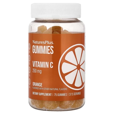 NaturesPlus, жевательные таблетки с витамином C, со вкусом апельсина, 250 мг, 75 жевательных таблеток (125 мг в 1 жевательной таблетке)