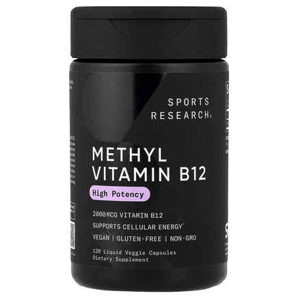 Sports Research, метил витамин B12, 2000 мкг, 120 растительных капсул с жидкостью