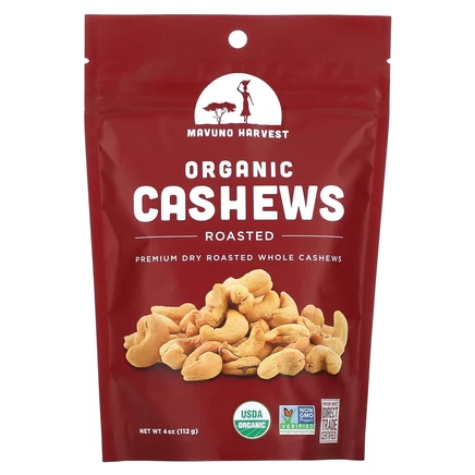 Mavuno Harvest, органические орехи кешью, обжаренные, 112 г (4 унции)