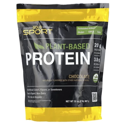 California Gold Nutrition, Sport, растительный протеин, со вкусом шоколада, 907 г (2 фунта)