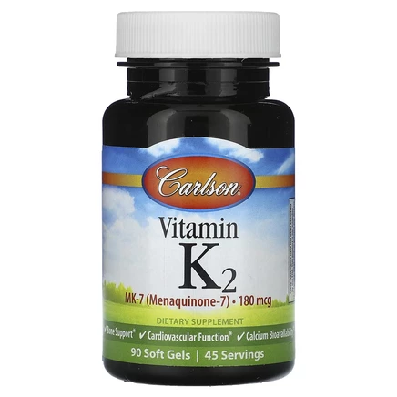 Carlson, витамин K2, 180 мкг, 90 капсул (90 мкг в 1 капсуле)