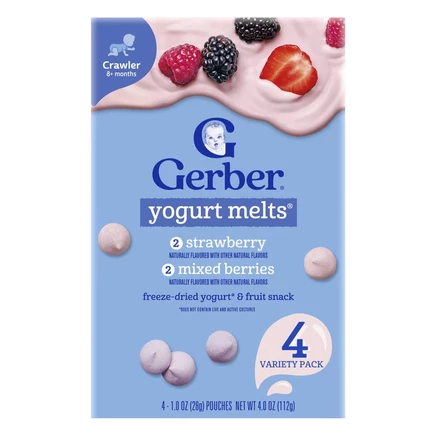 Gerber, Snacks for Baby, йогурт, для детей от 8 месяцев, разнообразный набор, 4 упаковки по 28 г (1 унция)