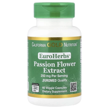 California Gold Nutrition, EuroHerbs ™, экстракт пассифлоры, качество Euromed, 250 мг, 60 растительных капсул