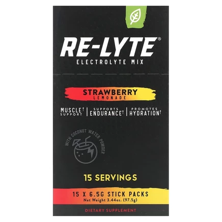 Redmond Trading Company, Re-Lyte, смесь электролитов, со вкусом клубничного лимонада, 15 стиков по 6,5 г (0,23 унции)
