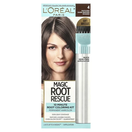 L'Oréal, Комплект для окрашивания корней за 10 минут Magic Root Rescue, оттенок 4 темный коричневый, на 1 применение