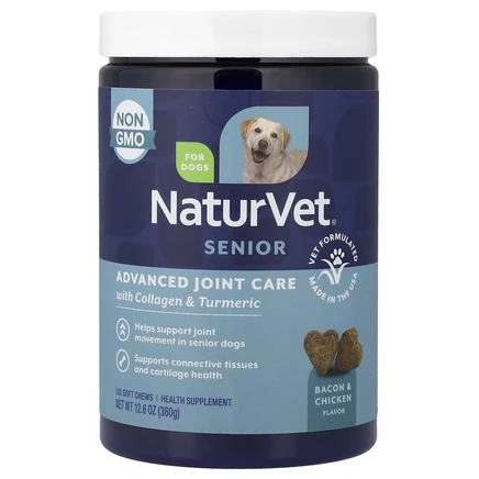 NaturVet, Senior, улучшенная формула для здоровья суставов, с коллагеном и куркумой, для собак, 120 мягких жевательных таблеток, 360 г (12,6 унции)