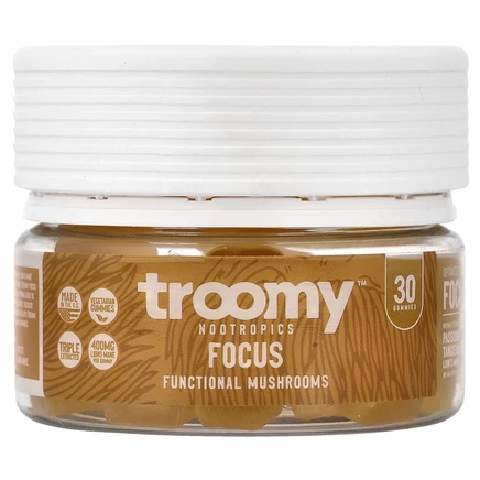 Troomy Nootropics, Focus, Functional Mushrooms Gummies, Passionfruit Tangerine, 30 Gummies, 4.76 oz (135 g)