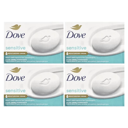 Dove, Косметическое мыло для чувствительной кожи, без отдушек, 4 шт. по 106 г (3,75 унции)
