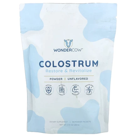 Wondercow, Молозиво в порошке, без добавок, 30 пакетиков по 2 г (0,07 унции)