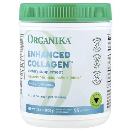 Organika, Enhanced Collagen, коллаген, оригинальный вкус, 500 г (17,64 унции)