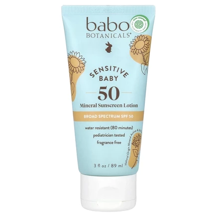 Babo Botanicals, Для детской кожи, солнцезащитный лосьон на минеральной основе, SPF 50, 89 мл