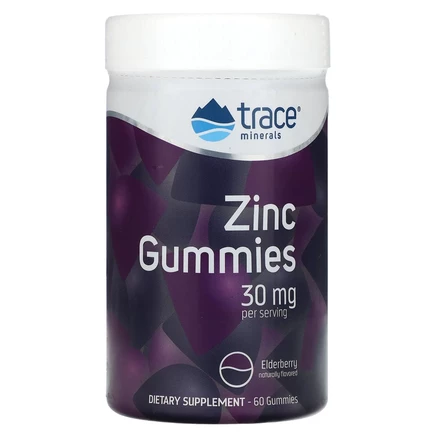 Trace Minerals ®, жевательные таблетки с цинком, со вкусом бузины, 30 мг, 60 жевательных таблеток (15 мг в 1 жевательной таблетке)