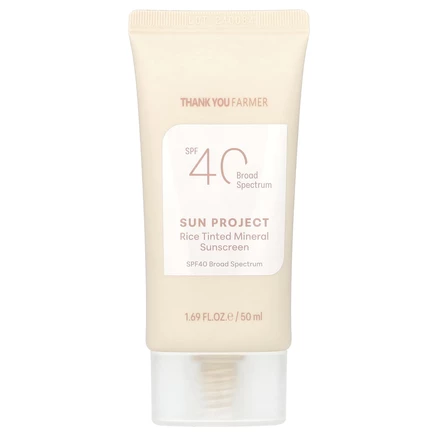 Thank You Farmer, Sun Project, минеральное солнцезащитное средство с рисовым оттенком, SPF40, 50 мл (1,69 жидк. Унции)