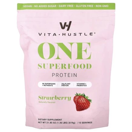 VitaHustle, One Superfood Protein, со вкусом клубники, 619 г (1,36 фунта)
