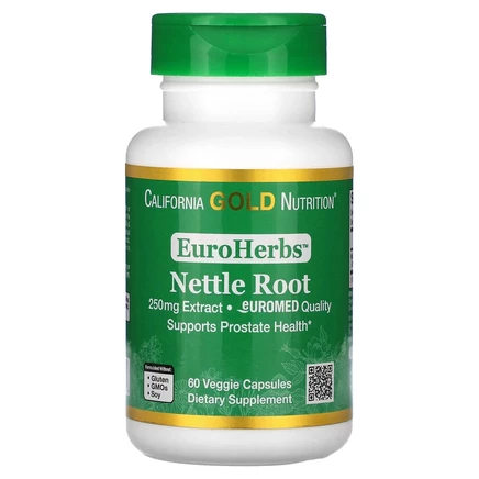 California Gold Nutrition, EuroHerbs, экстракт корня крапивы, качество Euromed, 250 мг, 60 растительных капсул