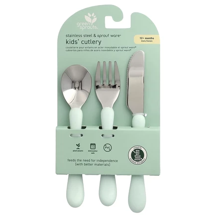 Green Sprouts, детские столовые приборы из стали и Sprout Ware®, от 12 месяцев, 3 шт.