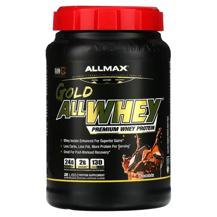ALLMAX, AllWhey Gold, 100 % сывороточный белок + изолят сывороточного белка премиум-качества, со вкусом шоколада, 907 г (2 фунта)