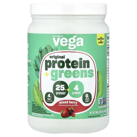 Vega, оригинальный растительный протеин и зелень, со вкусом ягодного ассорти, 510 г (1 фунт, 2 унции)