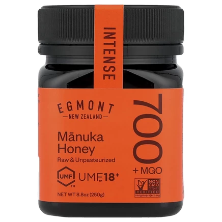 Egmont Honey, мед манука, необработанный и непастеризованный, UMF™ 18+, MGO 700+, 250 г (8,8 унции)