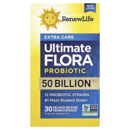 Renew Life, Extra Care, пищеварительный пробиотик, 50 млрд КОЕ, 30 вегетарианских капсул