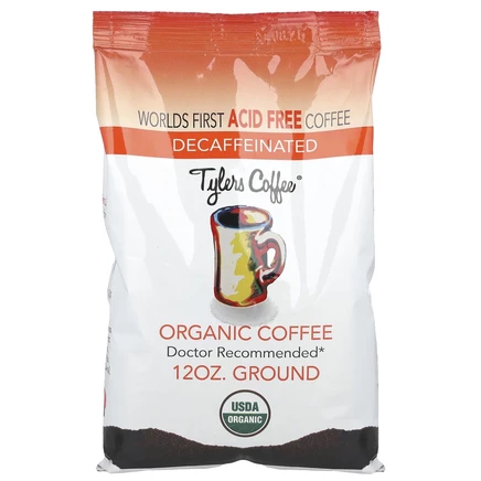 Tylers Coffees, Органический кофе, без кофеина, молотый, 12 унций