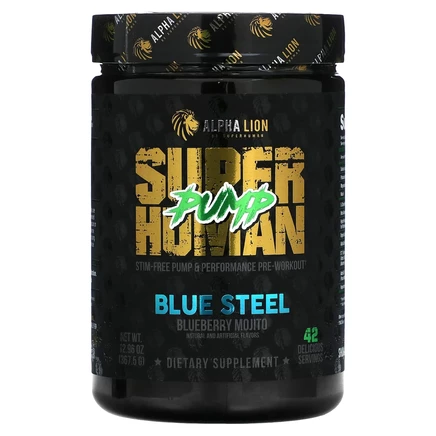 ALPHA LION, SuperHuman Pump, голубая сталь, мохито с голубикой, 367,5 г (12,96 унции)