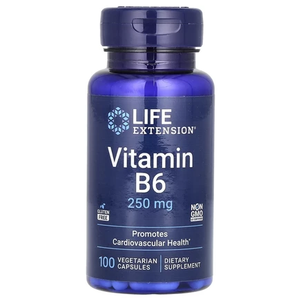 Life Extension, витамин B6, 250 мг, 100 вегетарианских капсул