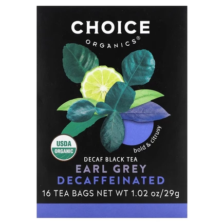 Choice Organic Teas, Черный чай без кофеина, Эрл Грей, 16 чайных пакетиков, 29 г (1,02 унции)