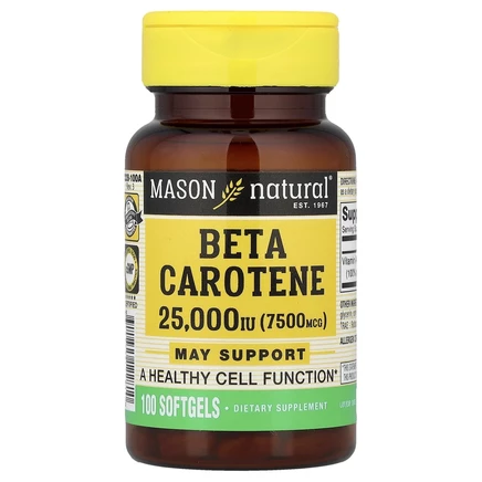 Mason Natural, Бета-каротин, 25000 МЕ (7500 мкг), 100 мягких таблеток