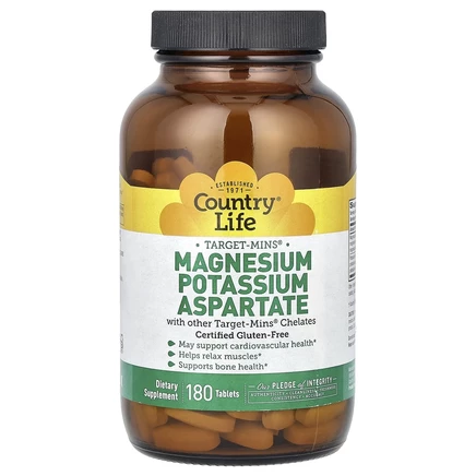 Country Life, Target-Mins, аспартат магния и калия, 180 таблеток