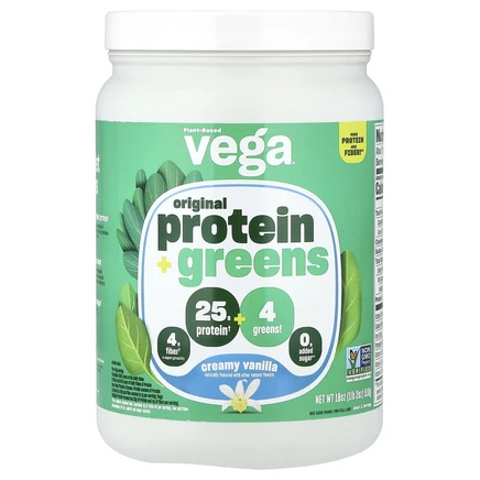 Vega, оригинальный растительный протеин со вкусом зелени, со вкусом ванили, 510 г (1 фунт, 2 унции)