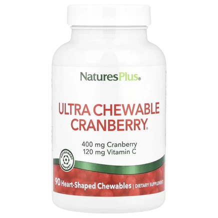 NaturesPlus, Ultra Chewable Cranberry с витамином C, клюква / клубника, 90 жевательных ягод