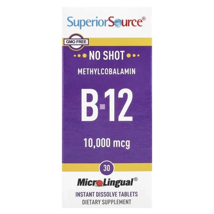 Superior Source, Метилкобаламин B-12, 10 000 мкг, 30 быстрорастворимых таблеток MicroLingual®